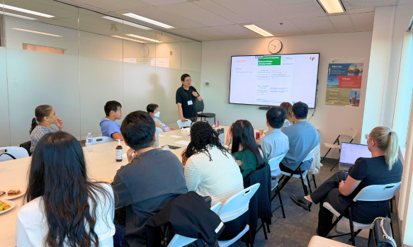 Long-term care home doctor checks on elderly patient