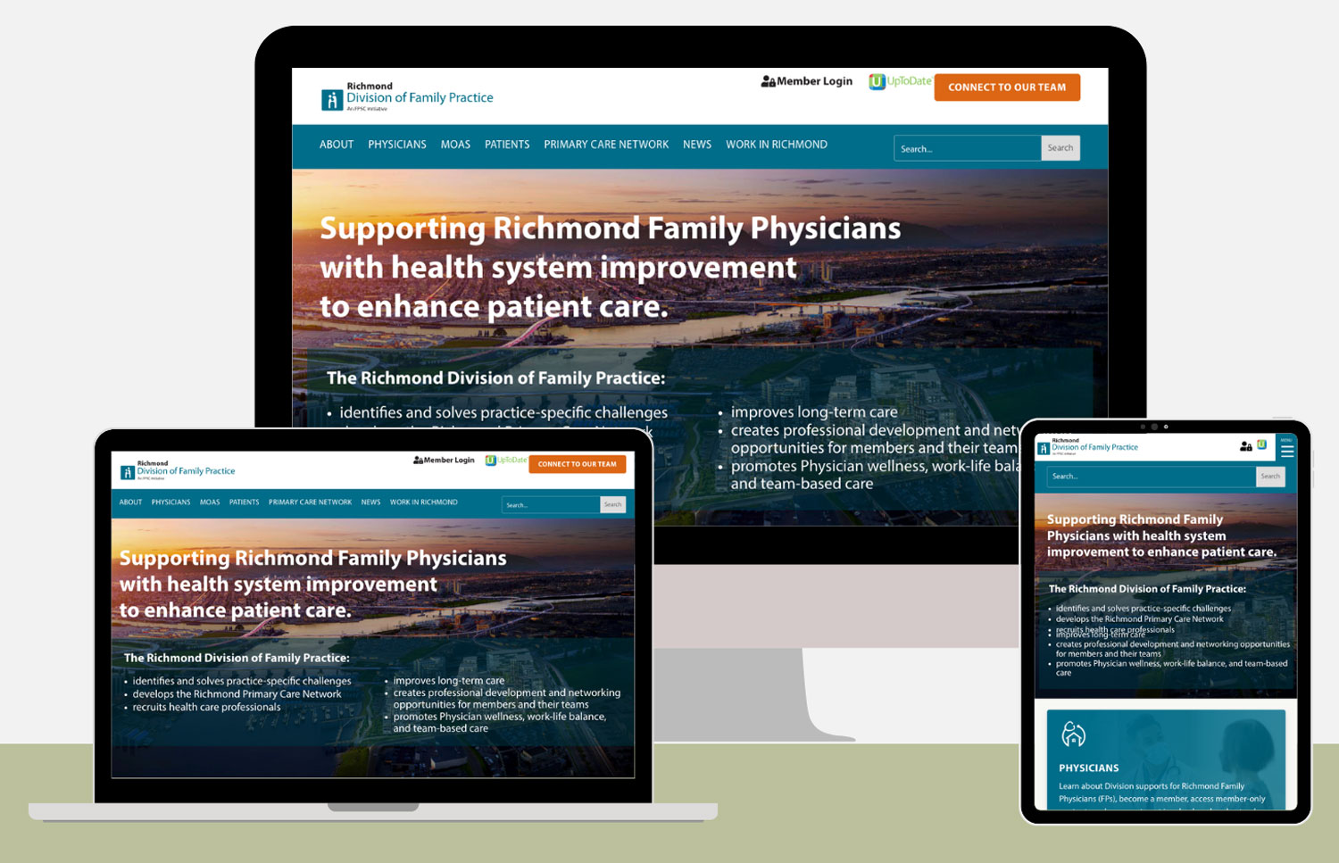 The Richmond Division of Family Practice new website shown on multiple devices